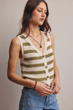 Load image into Gallery viewer, Forte Striped Button Front Knit Vest in Sage
