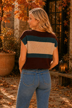 Load image into Gallery viewer, Sew in Love Short Sleeve Color Block Stripe Knit Top in Mocha/Taupe
