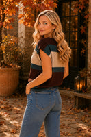 Sew in Love Short Sleeve Color Block Stripe Knit Top in Mocha/Taupe