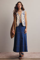 Forte Tropical Floral Embroidered Tie Front Vest in Ecru