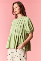 Peach Love Cotton Jersey Pleated Flare Top in Avocado