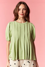 Load image into Gallery viewer, Peach Love Cotton Jersey Pleated Flare Top in Avocado
