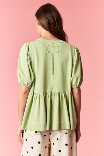 Peach Love Cotton Jersey Pleated Flare Top in Avocado