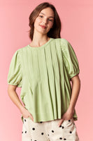 Peach Love Cotton Jersey Pleated Flare Top in Avocado