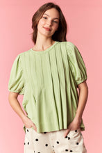 Load image into Gallery viewer, Peach Love Cotton Jersey Pleated Flare Top in Avocado

