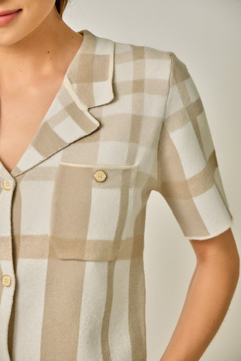 Mystree Plaid Sweater Jacket in Almond Mix