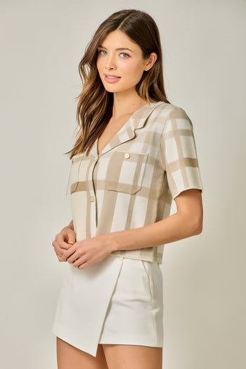 Mystree Plaid Sweater Jacket in Almond Mix