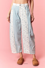 Load image into Gallery viewer, Peach Love Ditsy Floral Print and Solid Twill Denim Barrel Pants in Light Blue Combo
