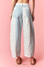 Load image into Gallery viewer, Peach Love Ditsy Floral Print and Solid Twill Denim Barrel Pants in Light Blue Combo
