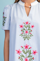 GiGio Floral Embroidered Dress in Sky Blue