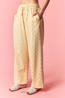 Peach Love Mini Dot Printed French Terry Piping Track Pants in Butter Yellow/Light Blue