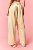 Peach Love Mini Dot Printed French Terry Piping Track Pants in Butter Yellow/Light Blue