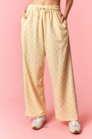 Peach Love Mini Dot Printed French Terry Piping Track Pants in Butter Yellow/Light Blue