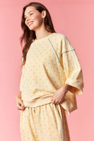 Peach Love Piping & Mini Dot Printed French Terry Top in Butter Yellow/Light Blue