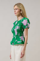 Sugarlips Zama Floral Katti Smocked Top in Kelly-Pink Multi