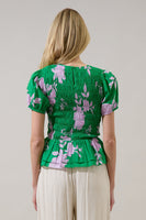 Sugarlips Zama Floral Katti Smocked Top in Kelly-Pink Multi