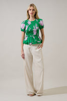 Sugarlips Zama Floral Katti Smocked Top in Kelly-Pink Multi