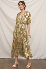 Load image into Gallery viewer, EN CREME V-neck Kimono Sleeve Maxi Dress With Lurex Detail in Olive Gold
