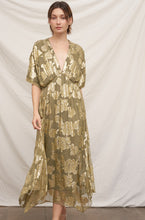 Load image into Gallery viewer, EN CREME V-neck Kimono Sleeve Maxi Dress With Lurex Detail in Olive Gold
