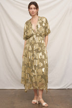 Load image into Gallery viewer, EN CREME V-neck Kimono Sleeve Maxi Dress With Lurex Detail in Olive Gold
