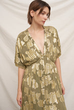 Load image into Gallery viewer, EN CREME V-neck Kimono Sleeve Maxi Dress With Lurex Detail in Olive Gold
