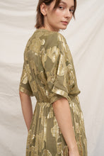 Load image into Gallery viewer, EN CREME V-neck Kimono Sleeve Maxi Dress With Lurex Detail in Olive Gold
