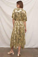 EN CREME V-neck Kimono Sleeve Maxi Dress With Lurex Detail in Olive Gold