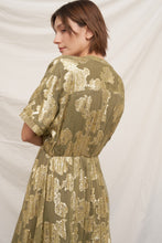 Load image into Gallery viewer, EN CREME V-neck Kimono Sleeve Maxi Dress With Lurex Detail in Olive Gold
