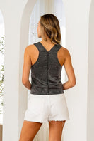 Sew in Love Sparkly Relaxed Fit Cowl Neck Sleeveless Top in Black Silver