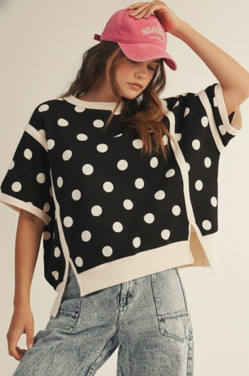 LovLov Polka Dot French Terry Sweatshirt in Black