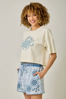 Mystree Cropped Top with Crab Applique Design