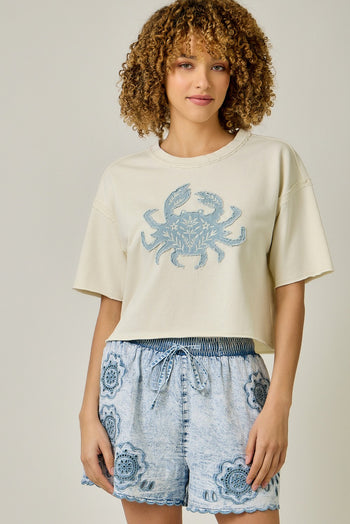 Mystree Cropped Top with Crab Applique Design