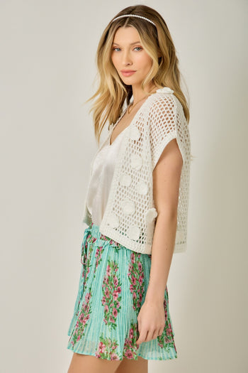 Mystree 3D Floral Crochet Cardigan in White