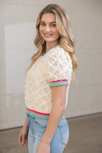 Load image into Gallery viewer, VOY Stripe Ribbed Knit Band Floral Textured Lace Top in Cream
