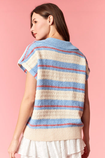 Peach Love Americana Jacquard Knit Striped Top in Cream/Light Blue