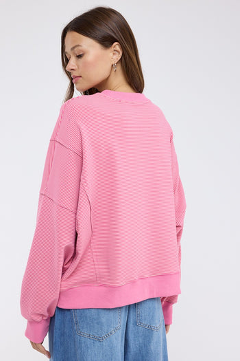 Wishlist Striped Drop Shoulder Sweatshirt in Pink/Natural
