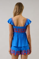 Sugarlips Isela Smocked Peplum Top in Blue-Red Multi