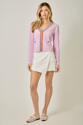 Mystree Button Front Cardigan in Bubble Gum