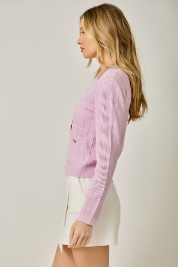 Mystree Button Front Cardigan in Bubble Gum