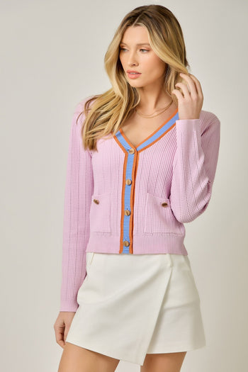 Mystree Button Front Cardigan in Bubble Gum