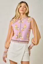Load image into Gallery viewer, Mystree Floral Sweater Bomber Jacket in Rose/Orange
