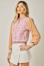 Load image into Gallery viewer, Mystree Floral Sweater Bomber Jacket in Rose/Orange
