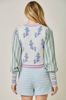 Mystree Floral Sweater Bomber Jacket in Ivory