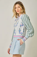 Mystree Floral Sweater Bomber Jacket in Ivory