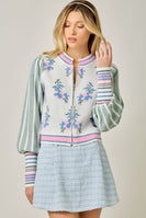 Mystree Floral Sweater Bomber Jacket in Ivory