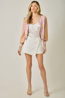 Mystree Floral Sweater Bomber Jacket in Rose/Orange