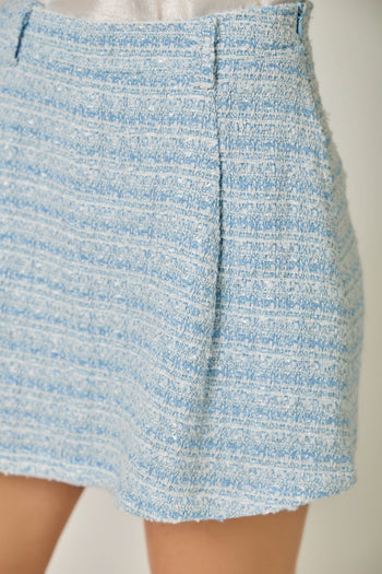 Mystree Tweed Front Pleated Skort in Blue