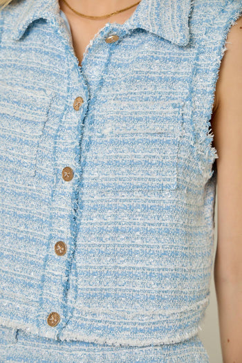 Mystree Tweed Vest Top in Blue (TOP ONLY)