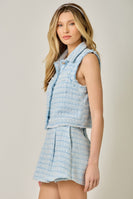 Mystree Tweed Vest Top in Blue (TOP ONLY)