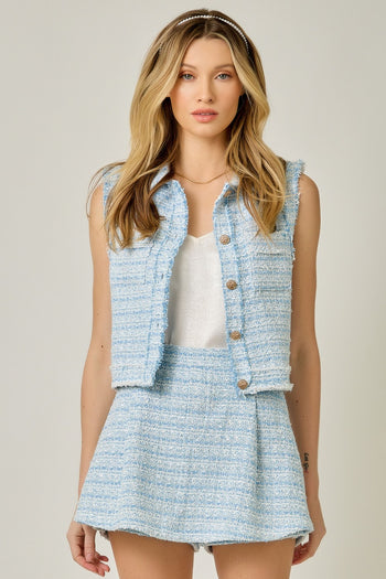 Mystree Tweed Vest Top in Blue (TOP ONLY)